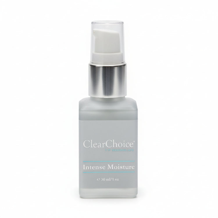 ClearChoice Intense Moisture skincare bottle on a white background
