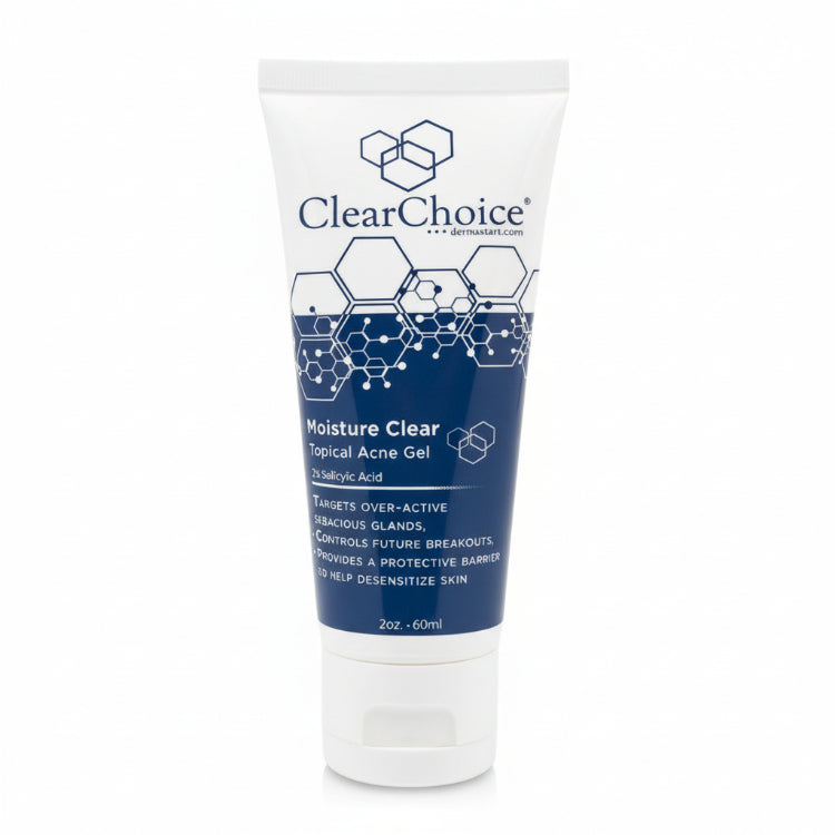 Tube of ClearChoice Moisture Clear Tropical Acne Gel on a white background