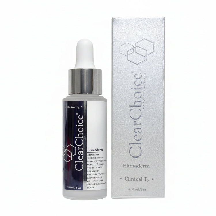 ClearChoice Elimaderm skincare serum bottle and packaging on a white background
