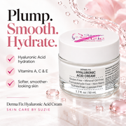 Derma Fix Hyaluronic Acid Cream benefits: hydration, vitamins A, C and E, and smoother-looking skin