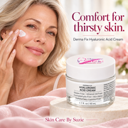Mature woman applying face cream beside Derma Fix Hyaluronic Acid Cream 50 ml