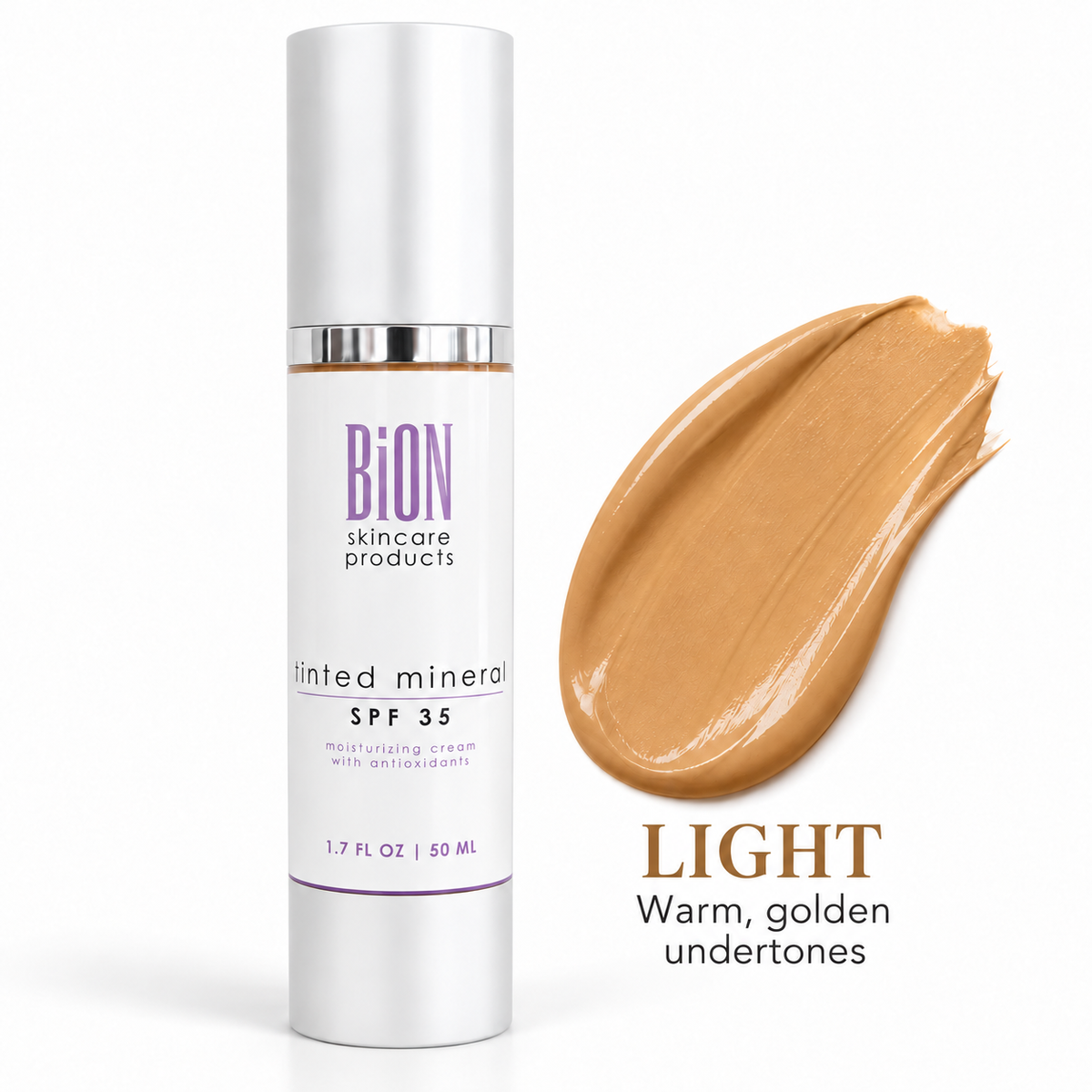 BiON Tinted Mineral SPF 35 Sunscreen — Light, warm golden undertones