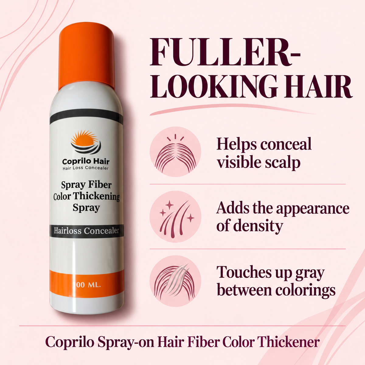 Coprilo spray benefits: scalp coverage, fuller-looking hair and gray touch-ups