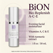 BiON Bio-Replenish A-C-E evening moisturizer with vitamins A C and E informative image