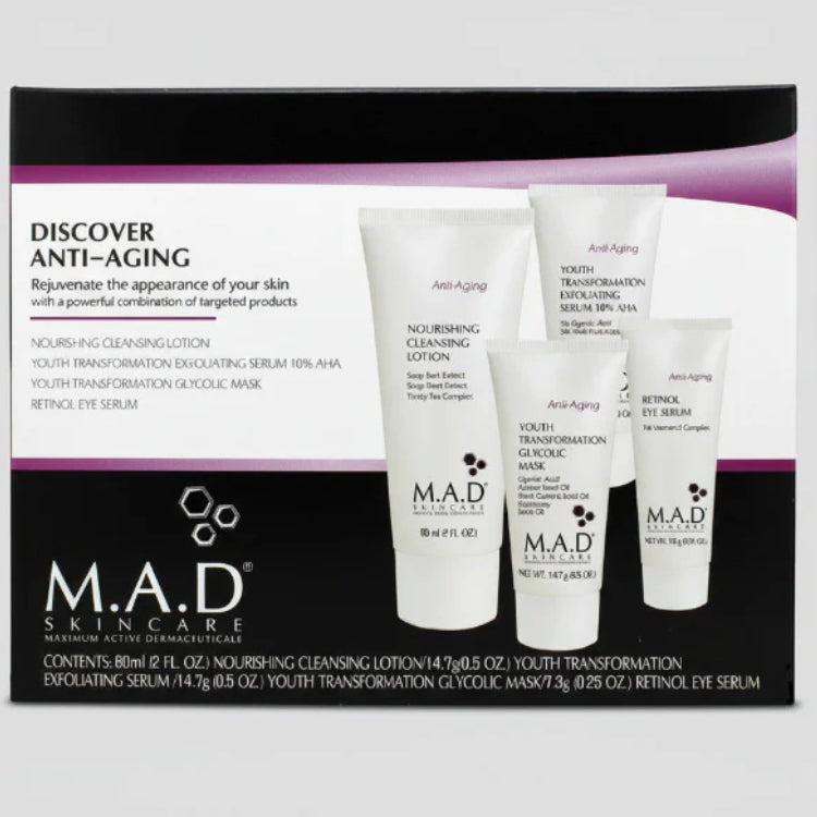 M.A.D Skincare Youth Transformation Anti-Aging Kit: Cleanser, Serum, Mask, Eye Serum