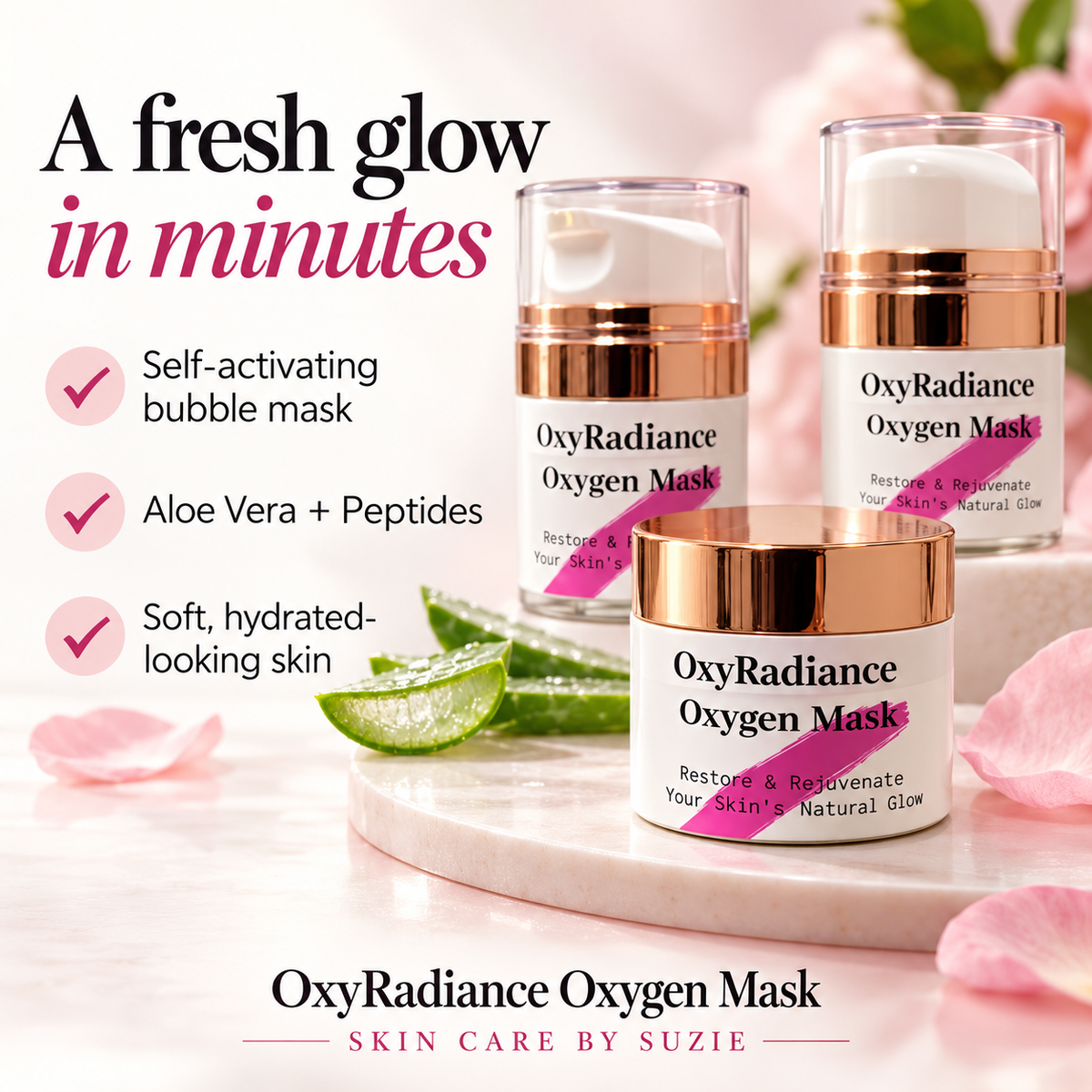 OxyRadiance Oxygen Mask hydrating bubble mask with aloe vera and peptides