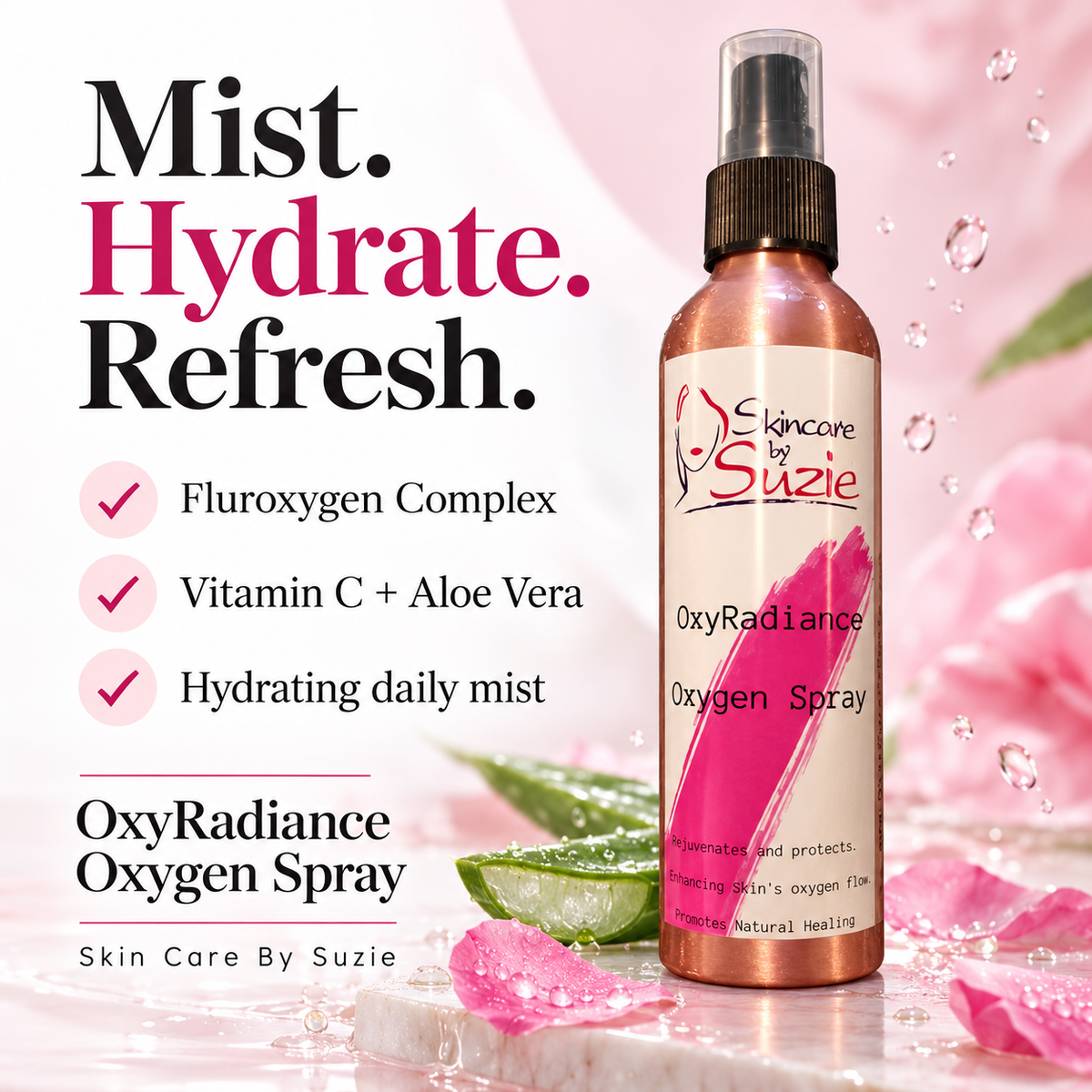 OxyRadiance Oxygen Spray hydrating mist with Fluroxygen Complex, Vitamin C and Aloe Vera