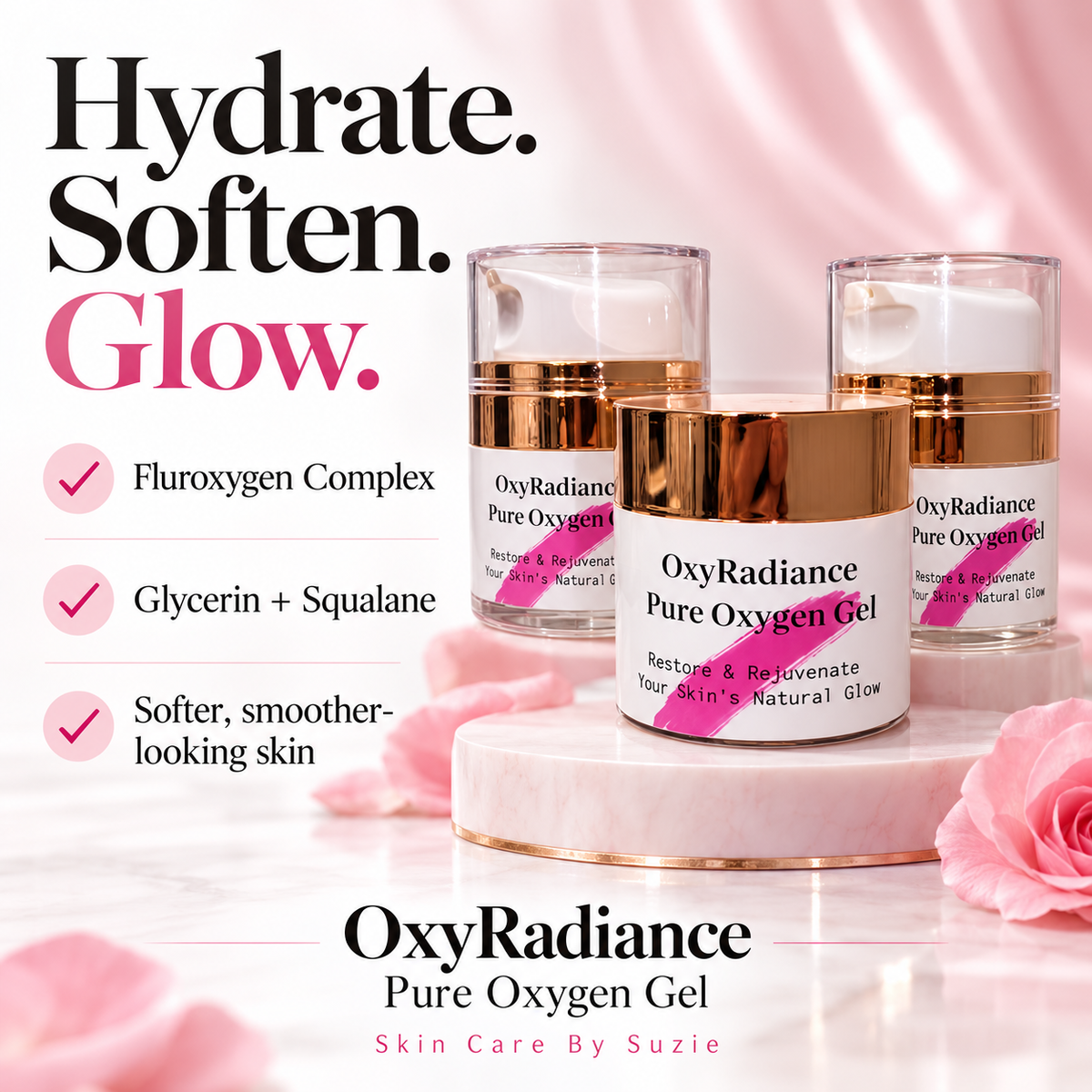 OxyRadiance Pure Oxygen Gel with Fluroxygen Complex, glycerin and squalane benefits