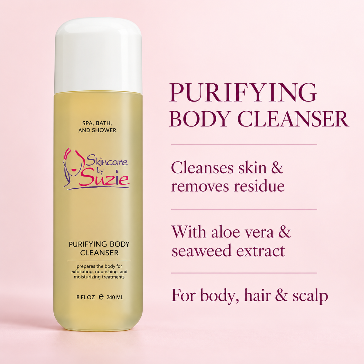 Purifying Body Cleanser benefits for body, hair and scalp with aloe vera and seaweed extract